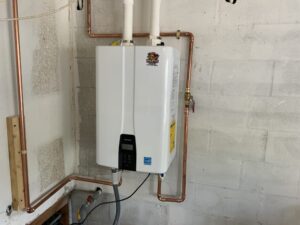 Tankless water heater installation in Palm Harbor, Florida, offering on-demand hot water and reducing energy waste.