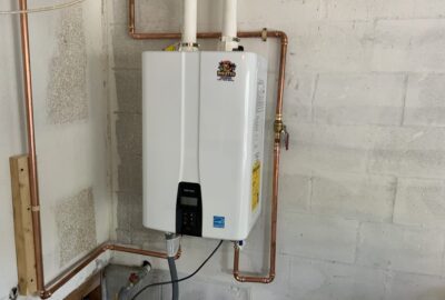 Tankless water heater installation in Palm Harbor, Florida, offering on-demand hot water and reducing energy waste.